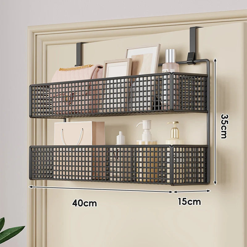 Over-the-Door Storage Basket Two-Tier Tool-Free Hanging