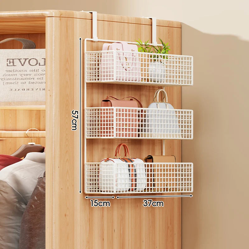Over-the-Door Storage Organizer Four-Tier Mesh Baskets With Hooks