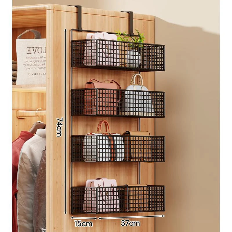 Over-the-Door Storage Organizer Four-Tier Mesh Baskets With Hooks
