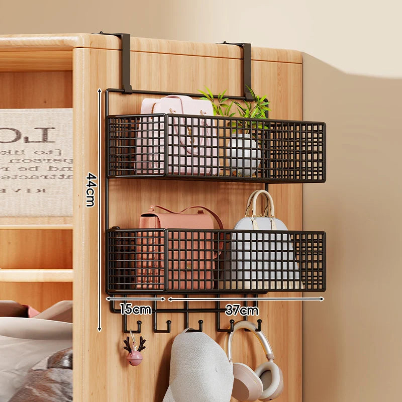 Over-the-Door Storage Organizer Four-Tier Mesh Baskets With Hooks