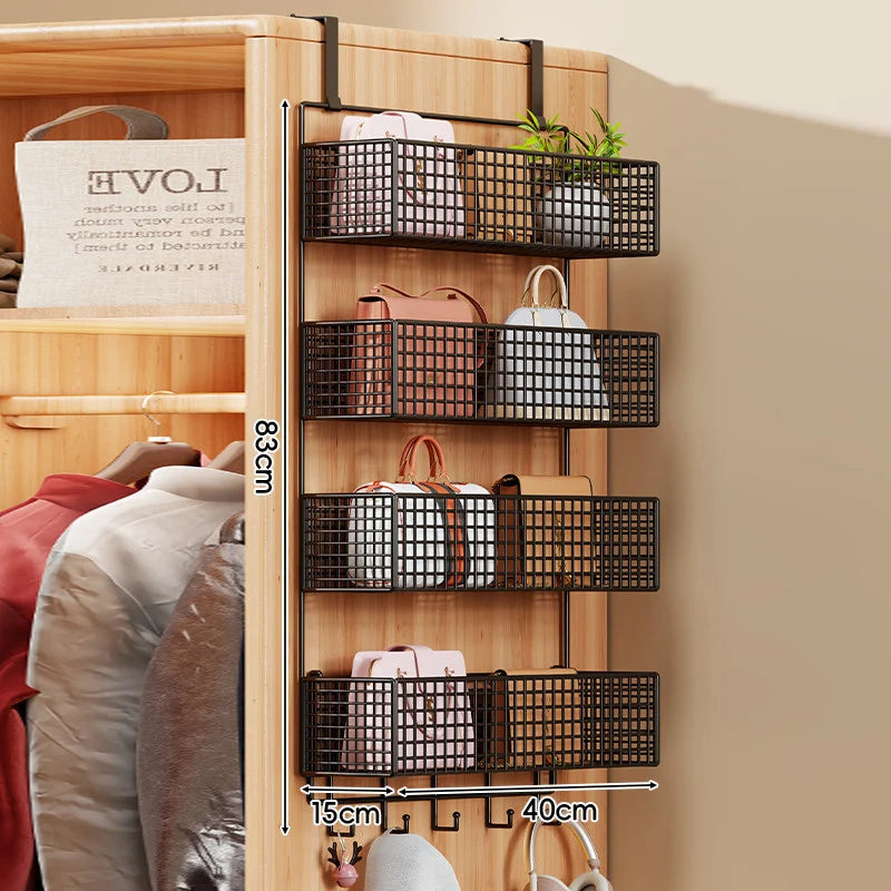 Over-the-Door Storage Organizer Four-Tier Mesh Baskets With Hooks