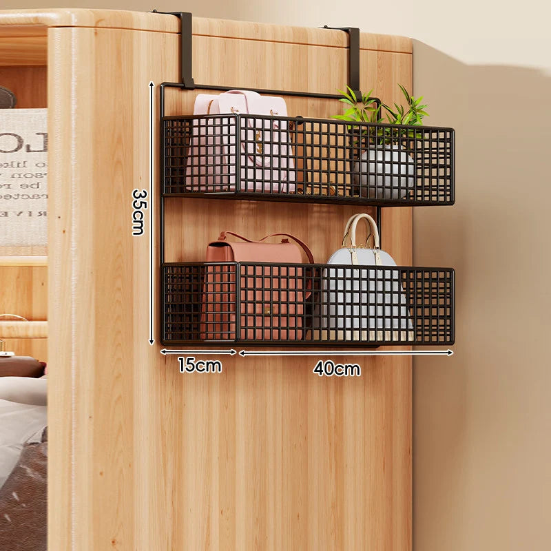 Over-the-Door Storage Organizer Four-Tier Mesh Baskets With Hooks