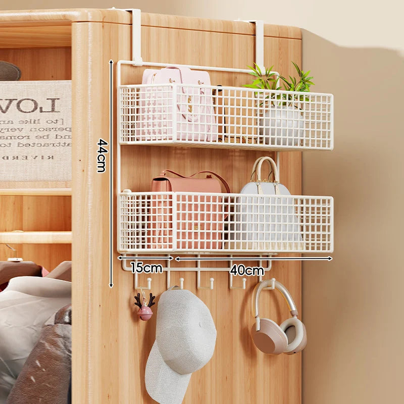 Over-the-Door Storage Organizer Four-Tier Mesh Baskets With Hooks