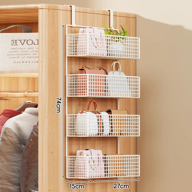 Over-the-Door Storage Organizer Four-Tier Mesh Baskets With Hooks