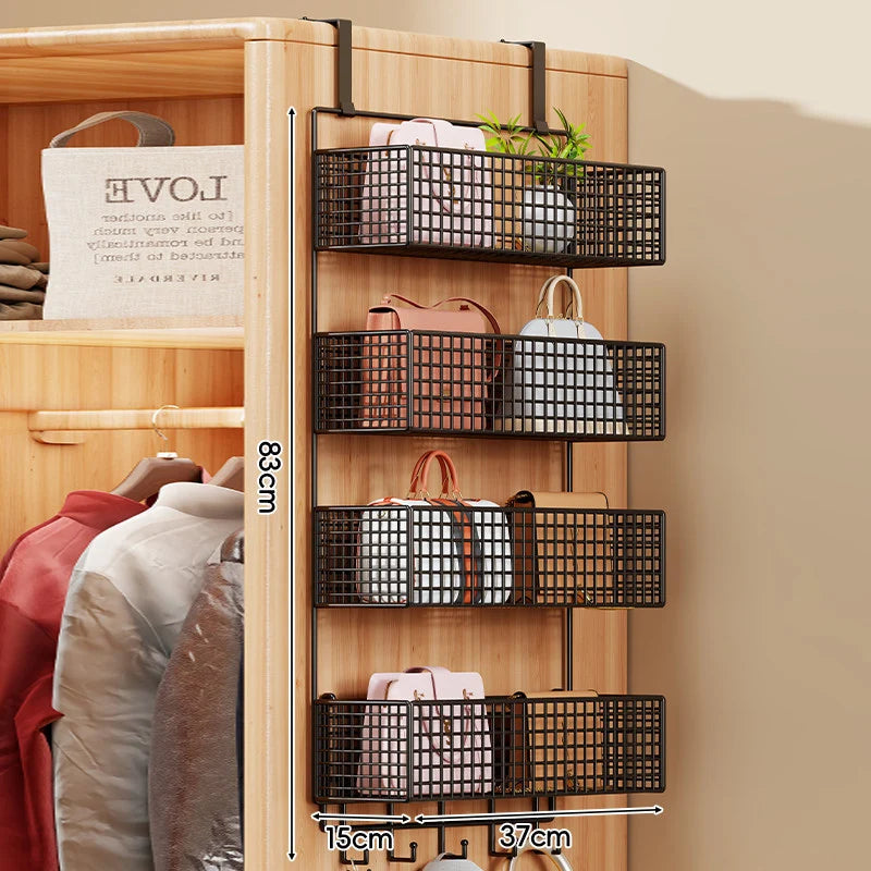 Over-the-Door Storage Organizer Four-Tier Mesh Baskets With Hooks