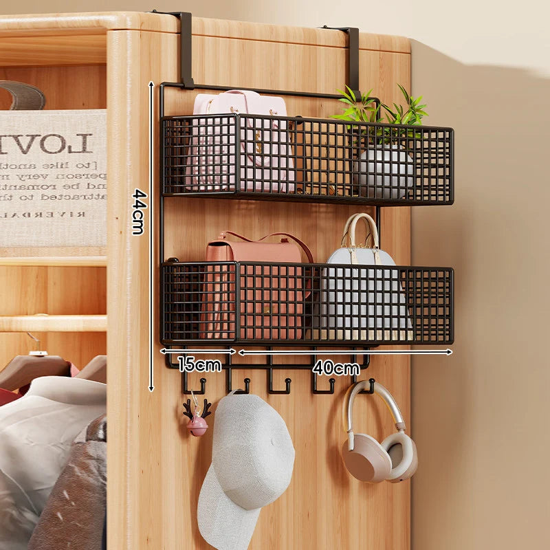 Over-the-Door Storage Organizer Four-Tier Mesh Baskets With Hooks