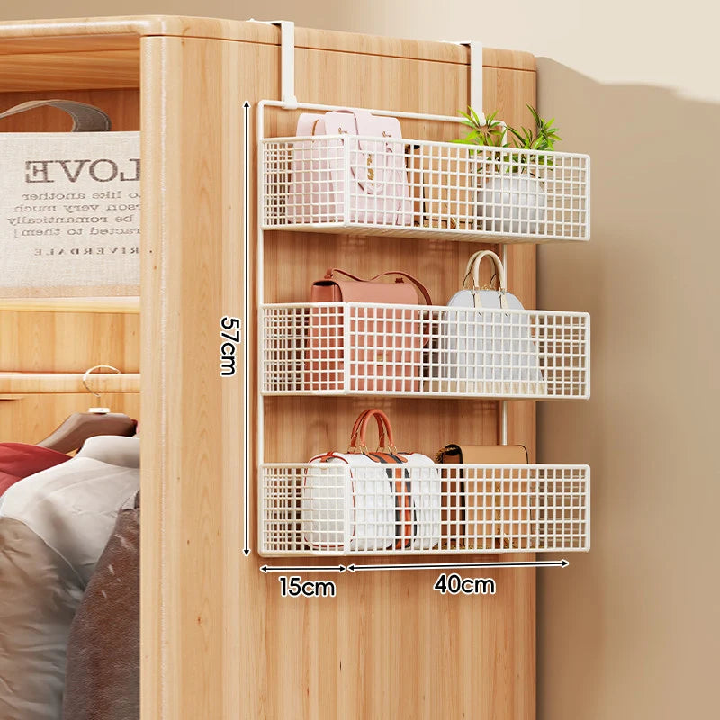 Over-the-Door Storage Organizer Four-Tier Mesh Baskets With Hooks