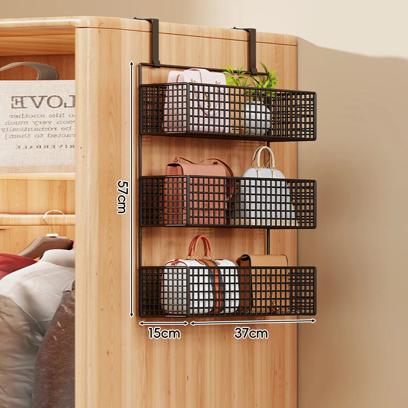 Over-the-Door Storage Organizer Four-Tier Mesh Baskets With Hooks