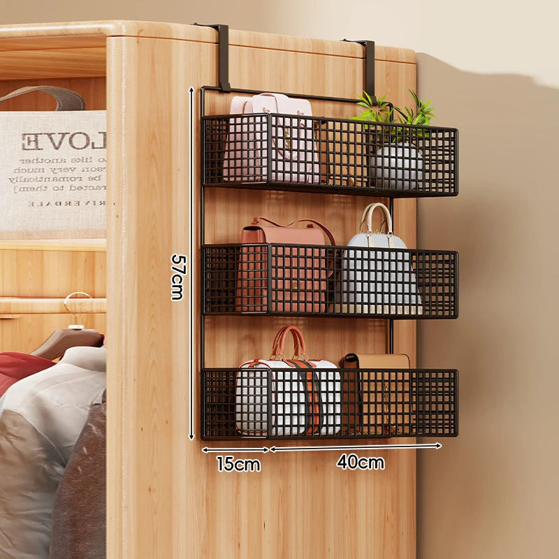 Over-the-Door Storage Organizer Four-Tier Mesh Baskets With Hooks