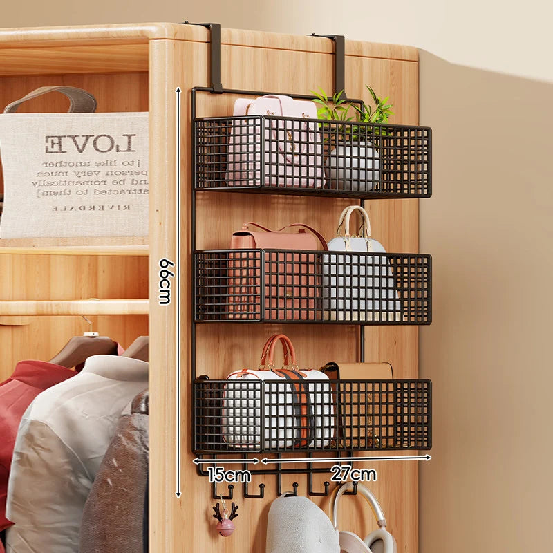 Over-the-Door Storage Organizer Four-Tier Mesh Baskets With Hooks
