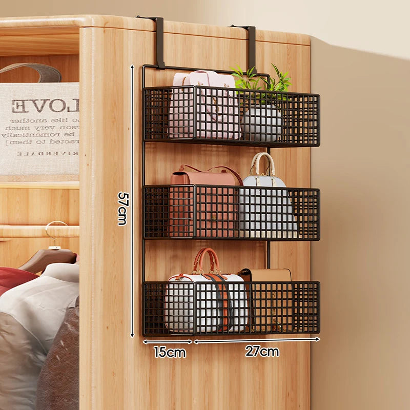 Over-the-Door Storage Organizer Four-Tier Mesh Baskets With Hooks