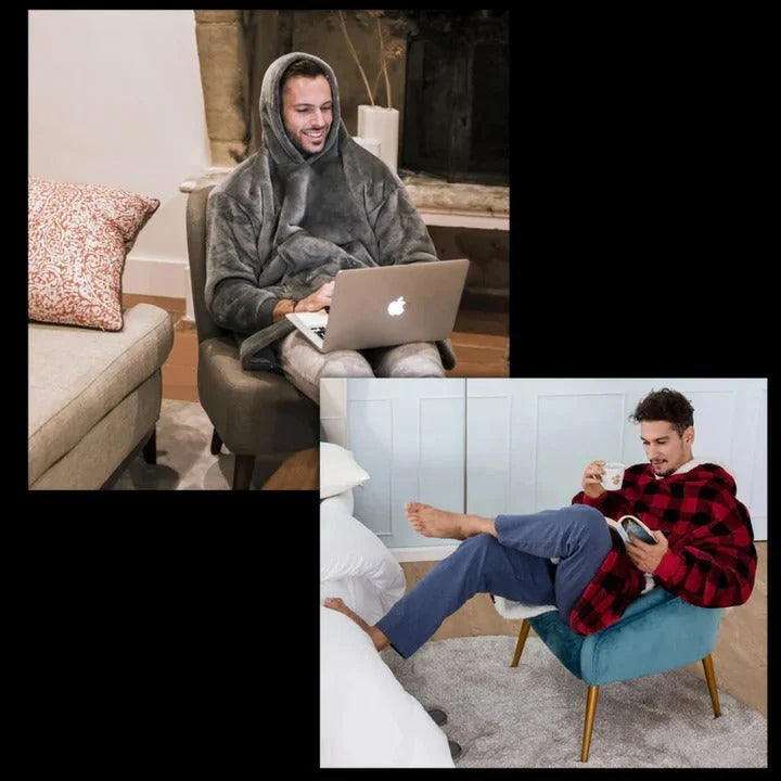Oversized Blanket Hoodie Flannel & Microfiber Lined Front Pocket