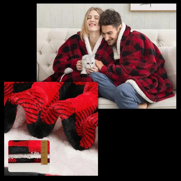 Oversized Blanket Hoodie Flannel & Microfiber Lined Front Pocket