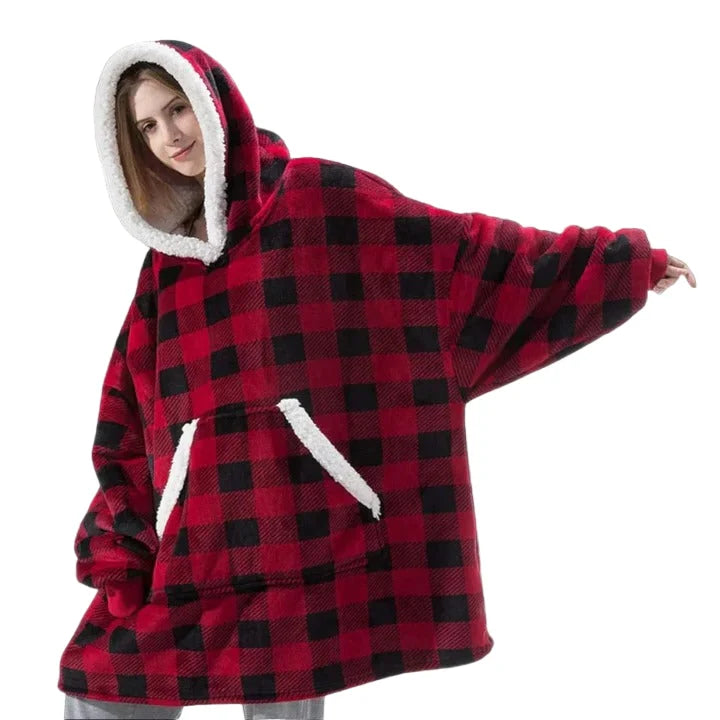 Oversized Blanket Hoodie Flannel & Microfiber Lined Front Pocket