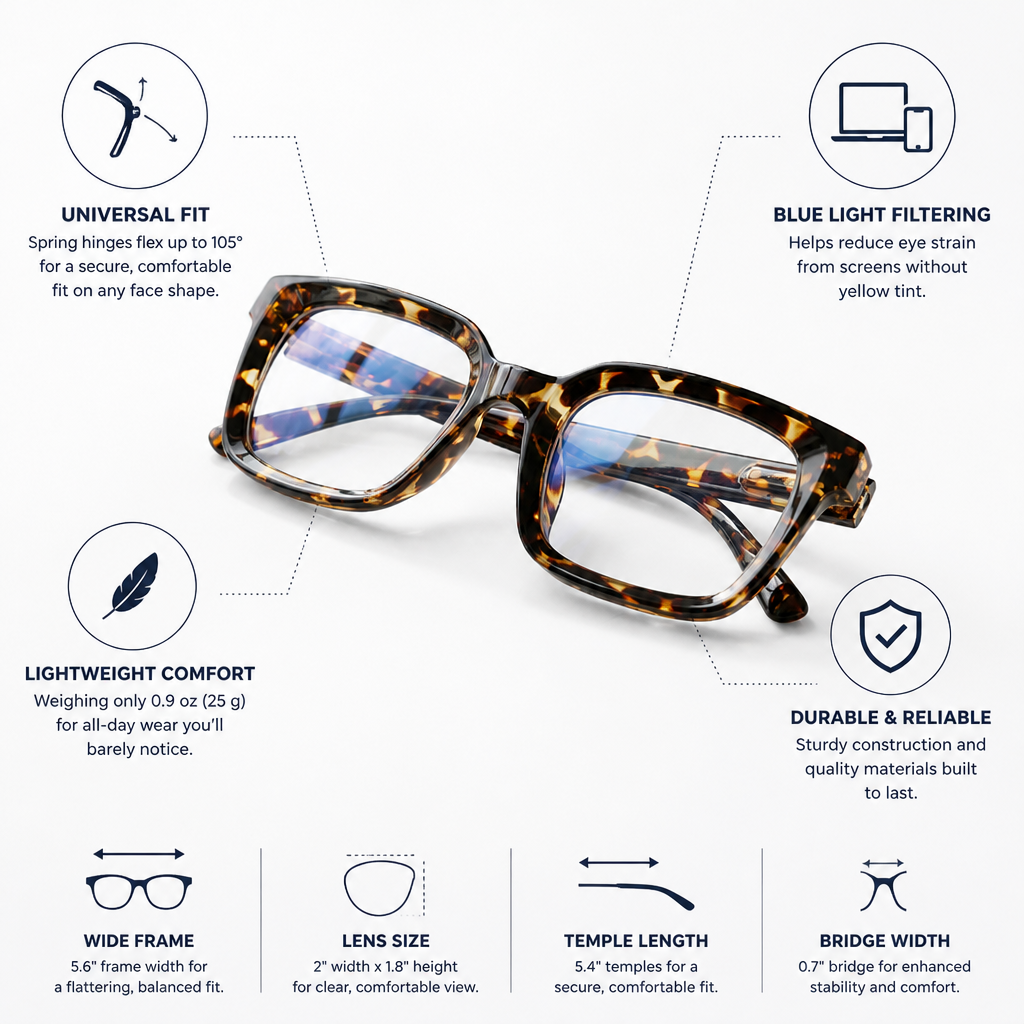 Oversized Blue Light Blocking Universal-Fit Reading Glasses