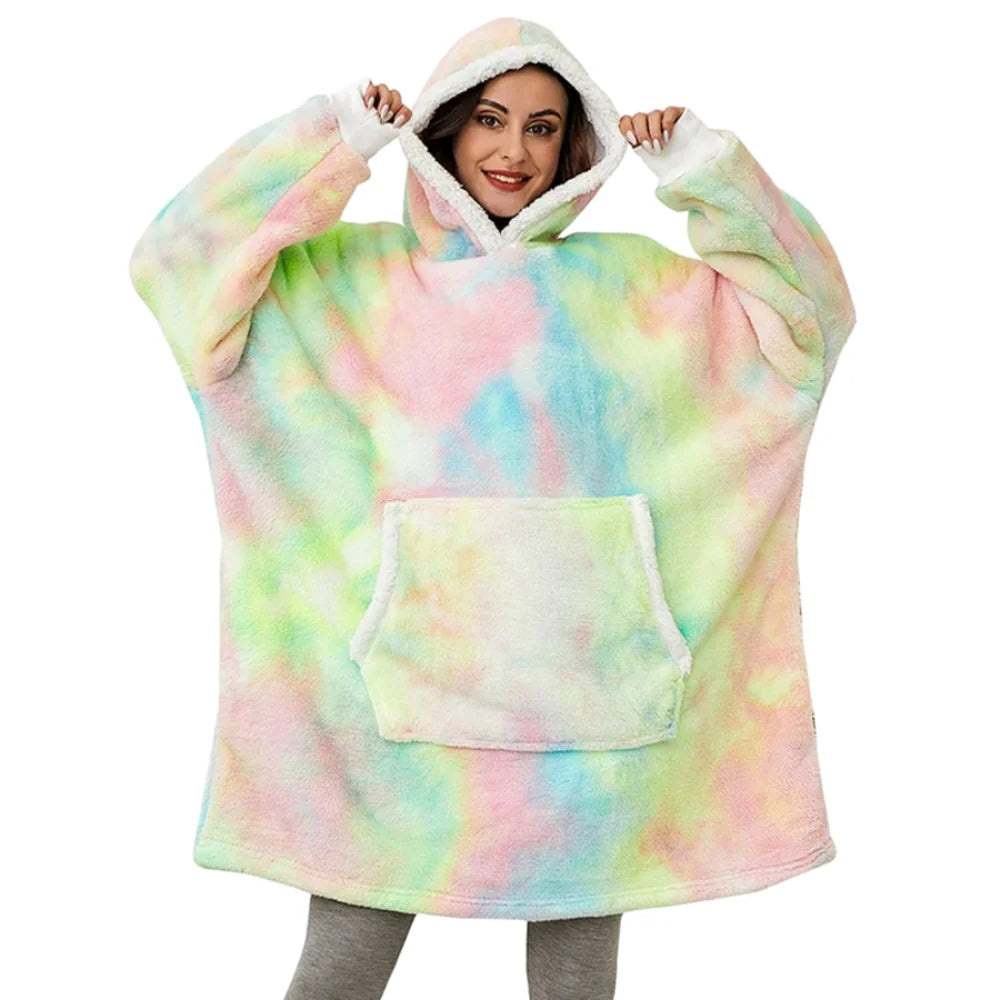 Oversized Hoodie Blanket Built-In Sleeves Microfiber & Flannel