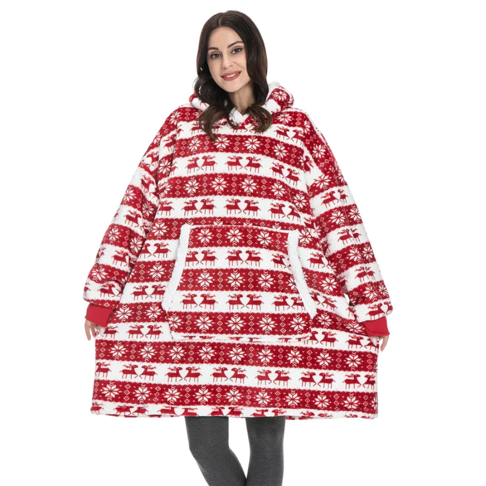 Oversized Hoodie Blanket Built-In Sleeves Microfiber & Flannel