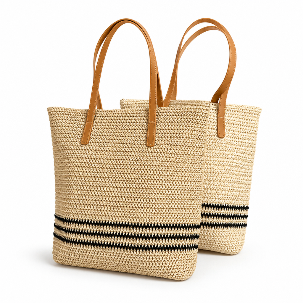 Oversized Woven Striped Beach Bag