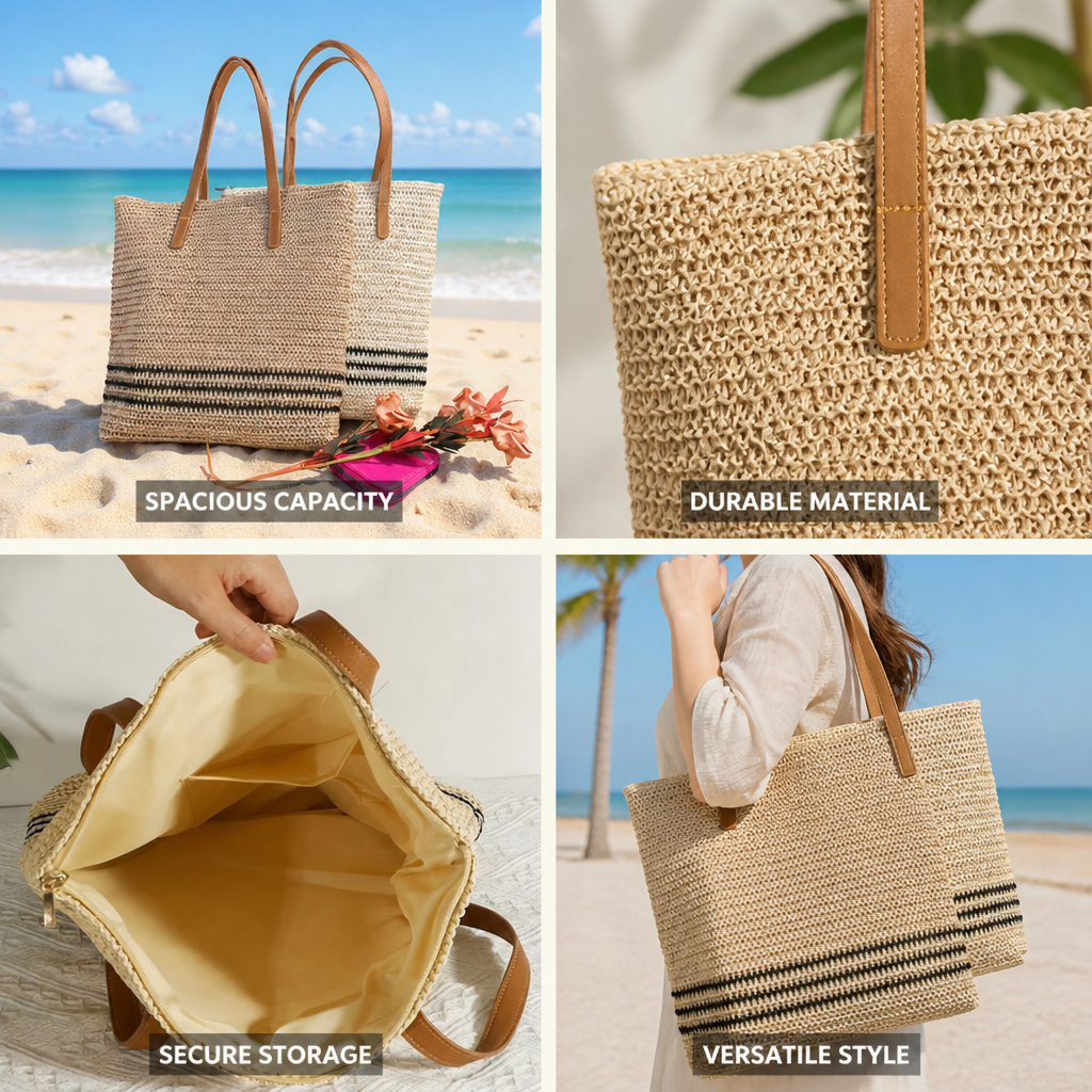 Oversized Woven Striped Beach Bag