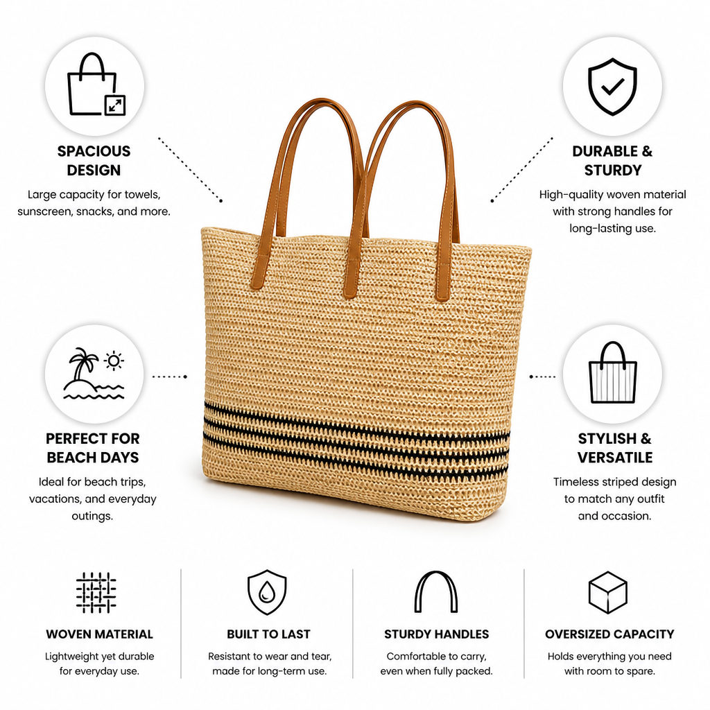 Oversized Woven Striped Beach Bag