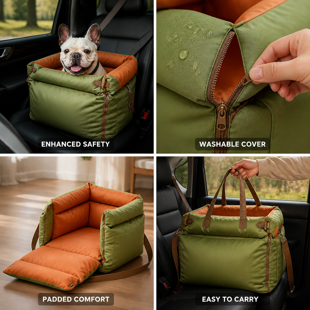 Padded Dog Car Seat (Built-In Seat Belt, Removable Washable Cover)