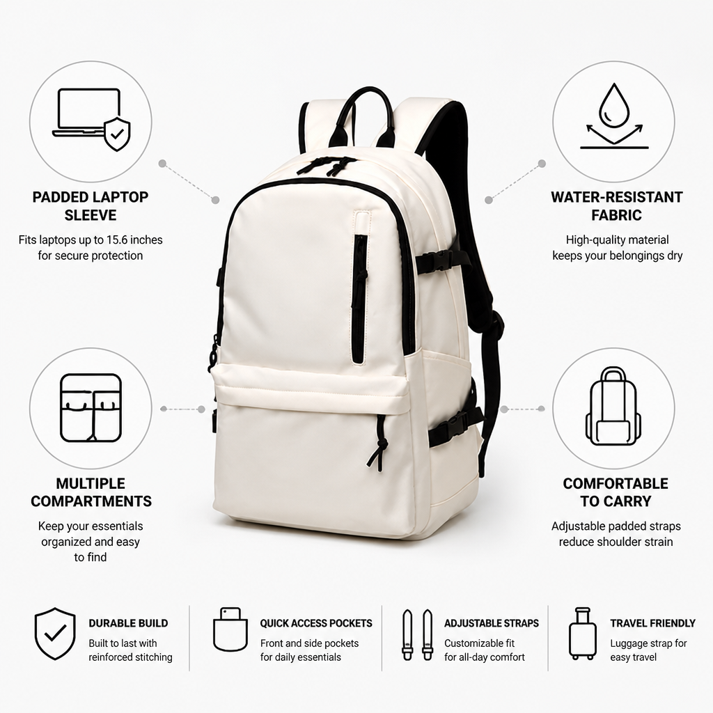 Padded Sleeve & Water-Resistant Laptop Backpack (Fits 15.6 in)
