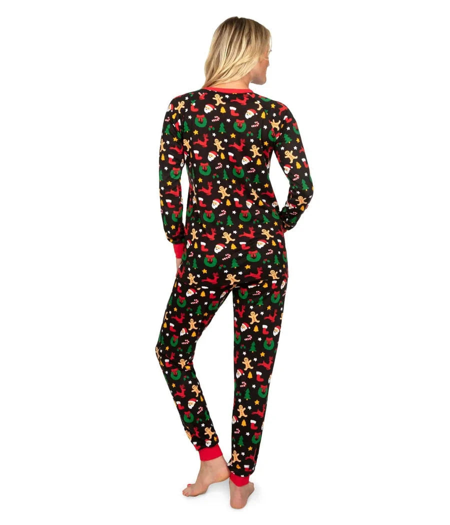 Pajama Set Cookie Cutter Print Drawstring Waist & Pockets