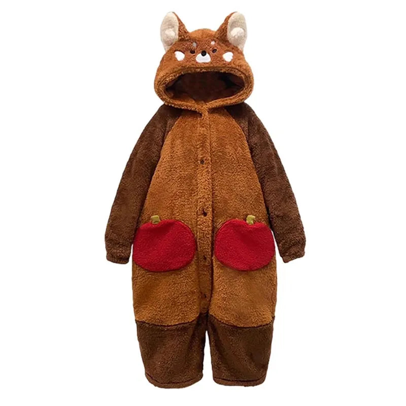 Pajama Set Hooded Red Panda Removable Tail