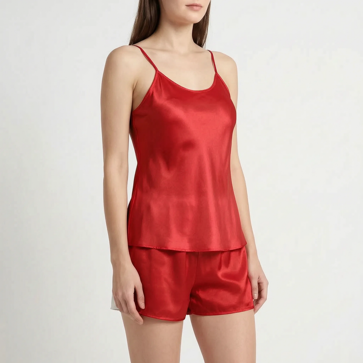 Pajama Set Mulberry Silk Camisole & Shorts Adjustable Straps
