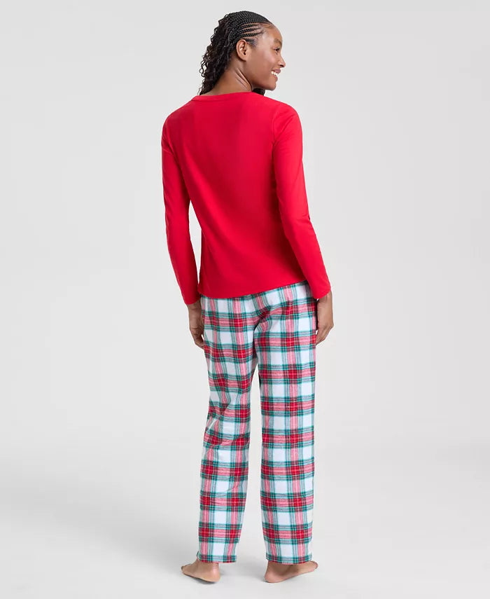 Pajama Set Plaid Flannel Drawstring & Pockets