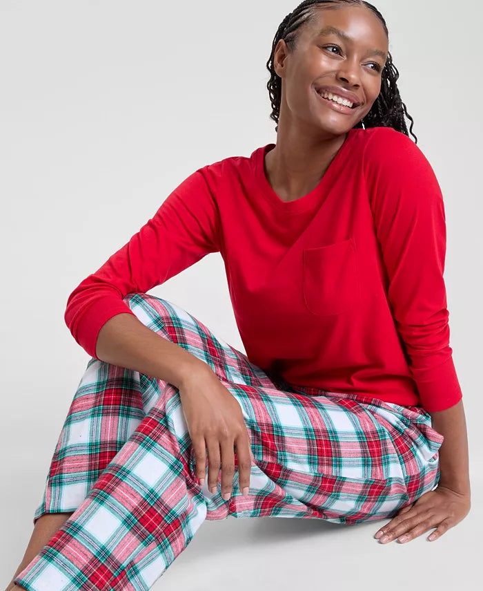 Pajama Set Plaid Flannel Drawstring & Pockets