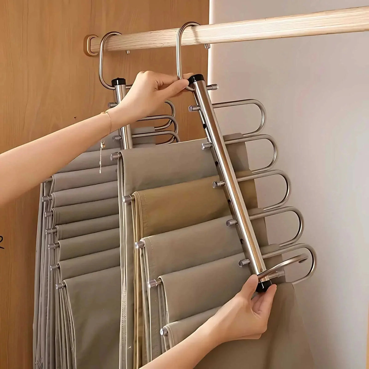 Pants Hanger Stainless Steel Rotating Hooks Space-Saving Multi-Bar Design