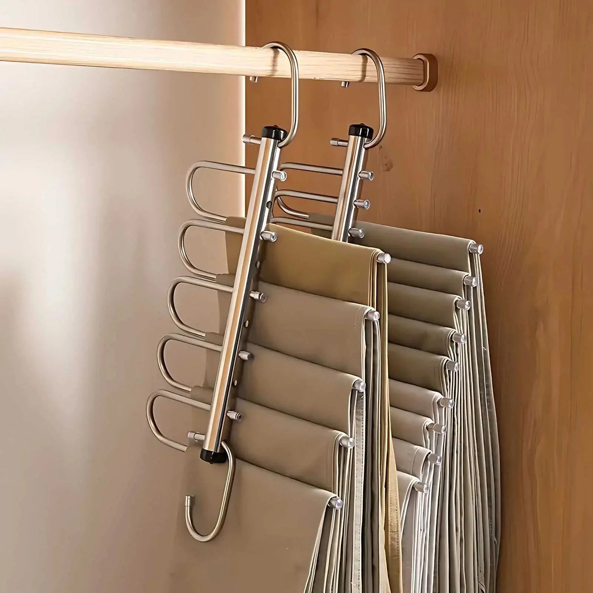 Pants Hanger Stainless Steel Rotating Hooks Space-Saving Multi-Bar Design