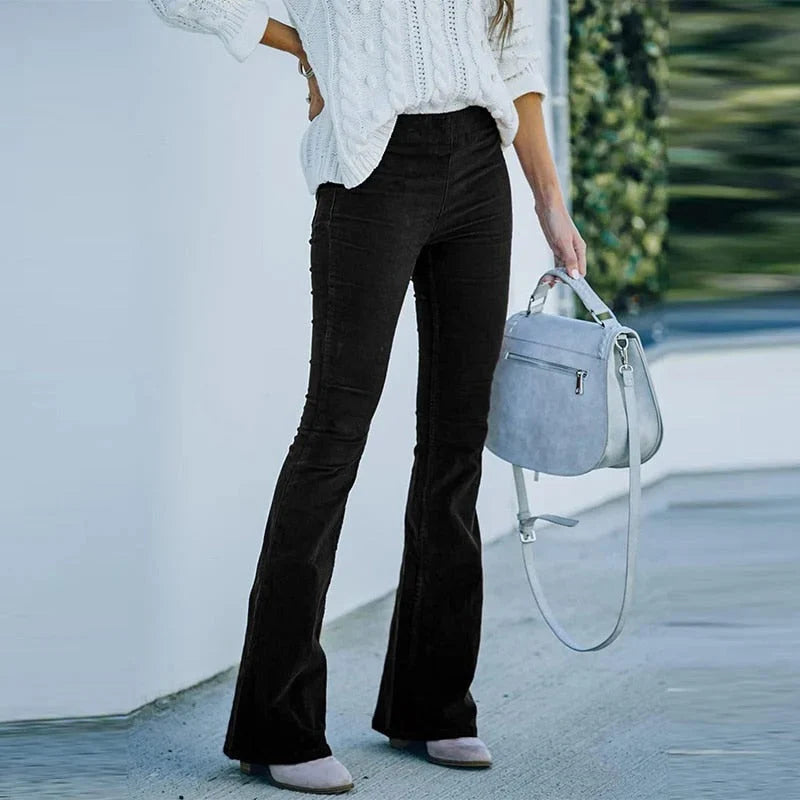 Pants Stretch Velvet Elastic Waistband Straight Leg