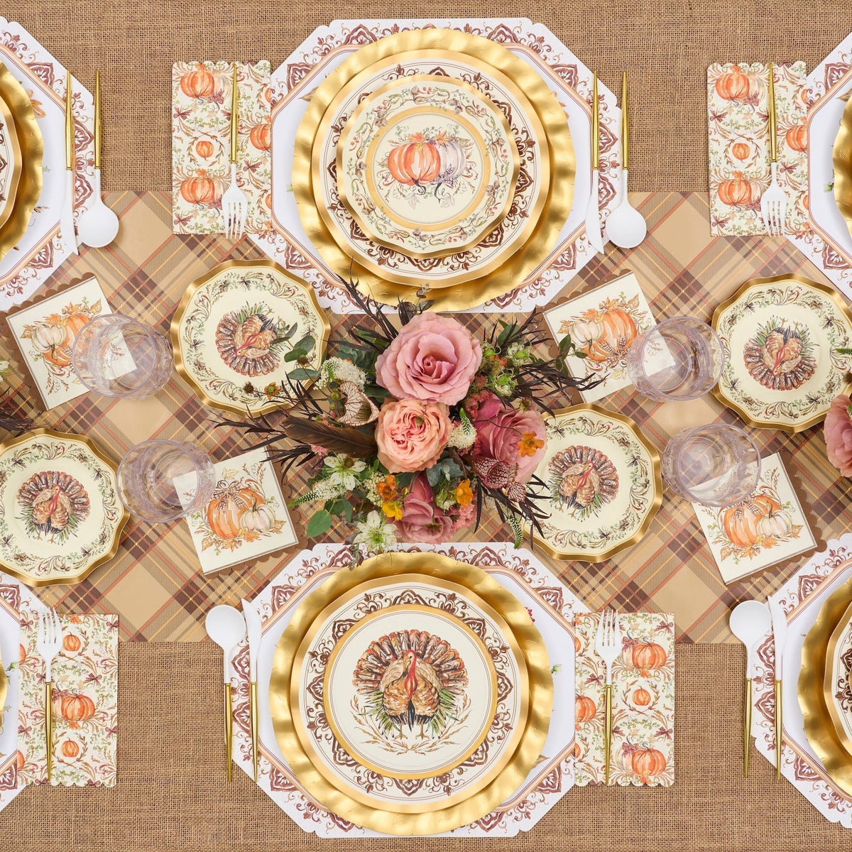 Paper Plates Heavy-Duty Harvest Design Gold Accents