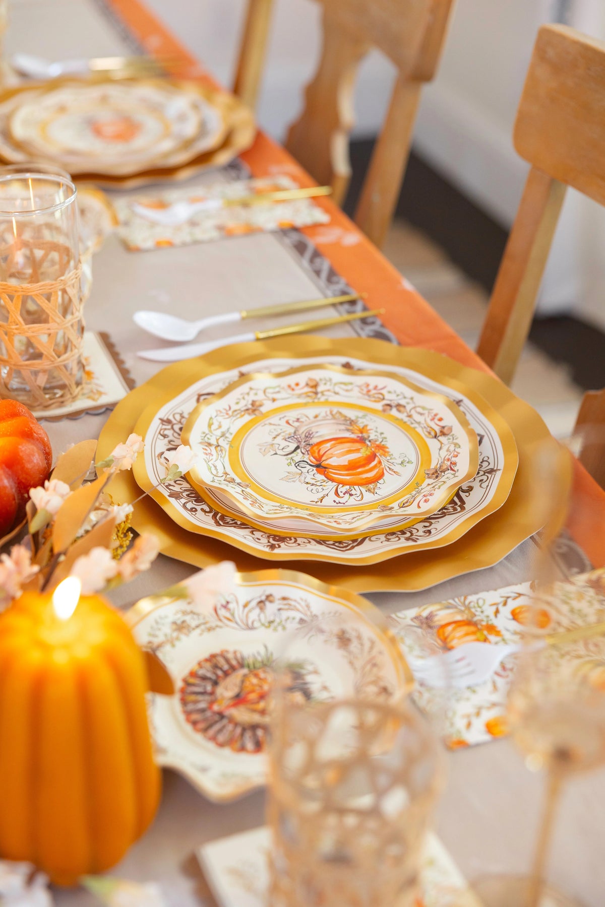 Paper Plates Heavy-Duty Harvest Design Gold Accents