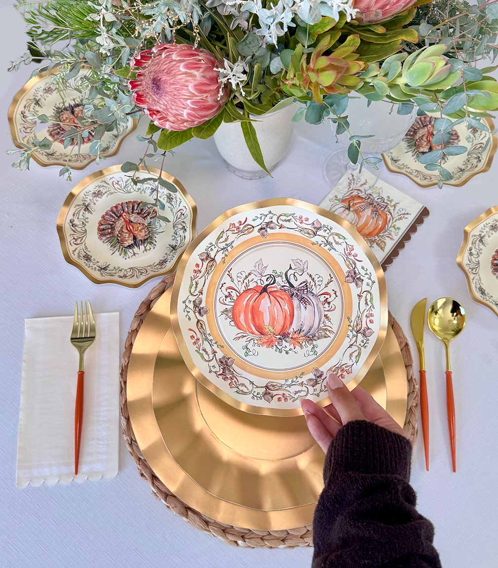 Paper Plates Heavy-Duty Harvest Design Gold Accents