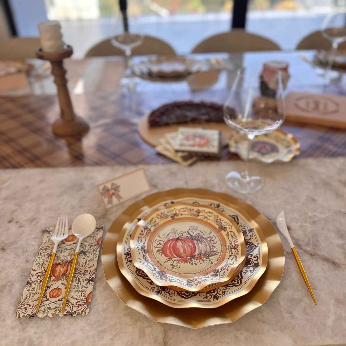 Paper Plates Heavy-Duty Harvest Design Gold Accents