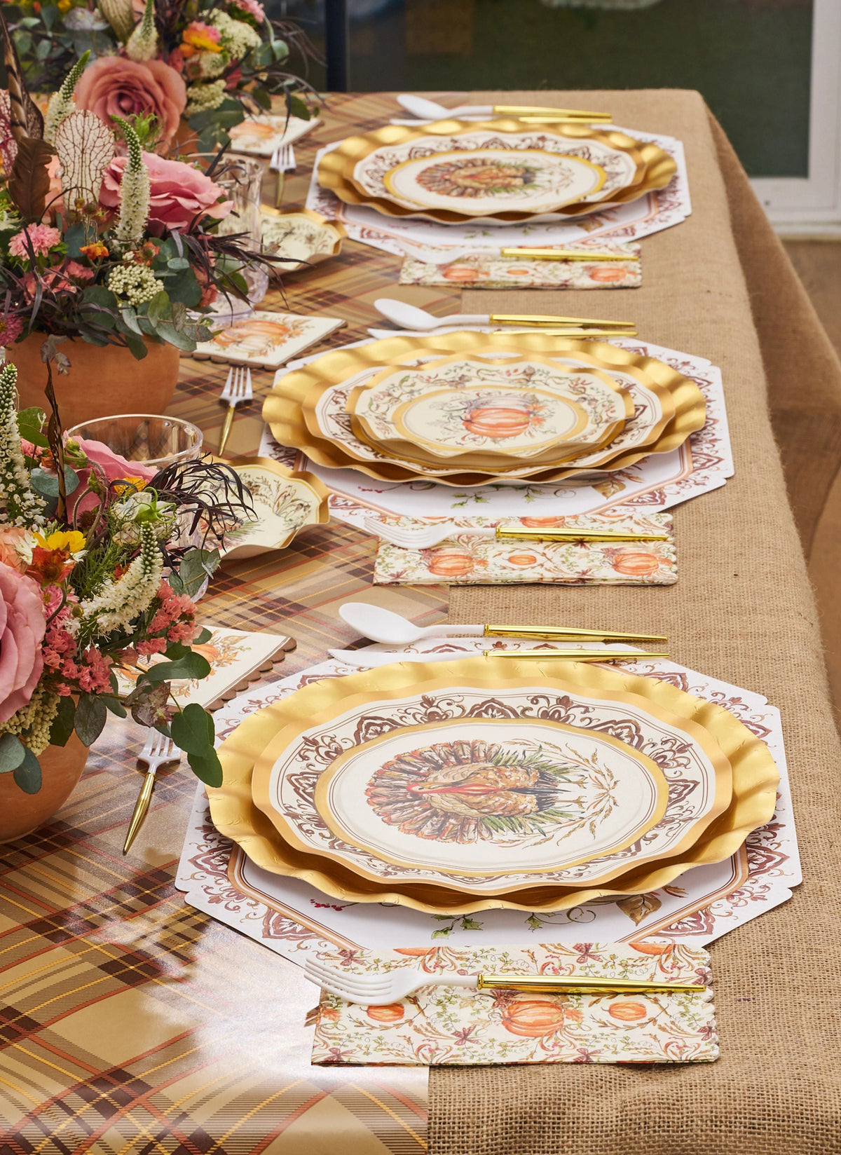 Paper Plates Heavy-Duty Harvest Design Gold Accents