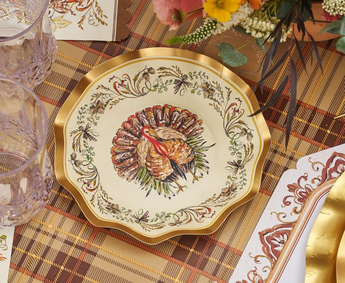 Paper Plates Heavy-Duty Harvest Design Gold Accents
