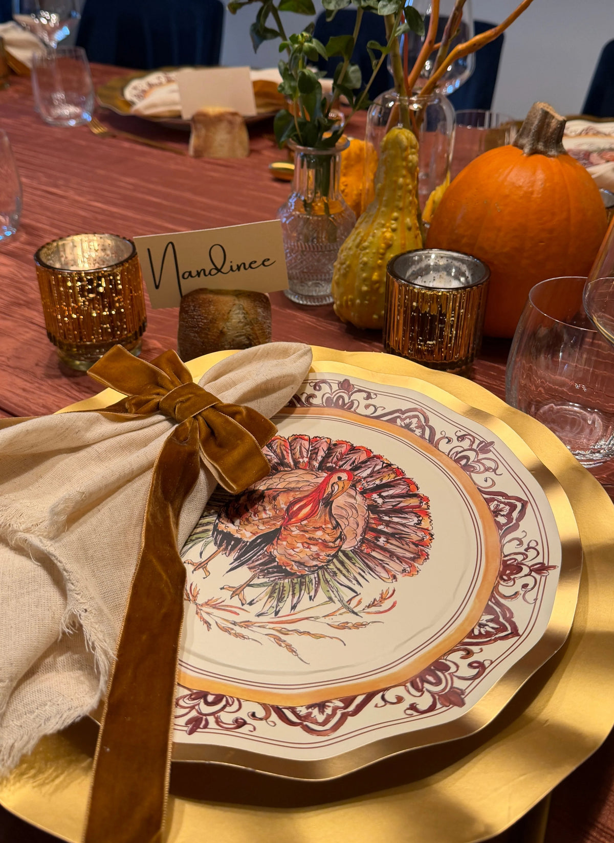 Paper Plates Heavy-Duty Harvest Design Gold Accents