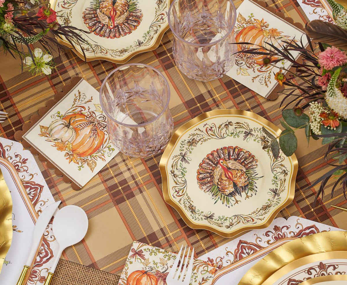 Paper Plates Heavy-Duty Harvest Design Gold Accents