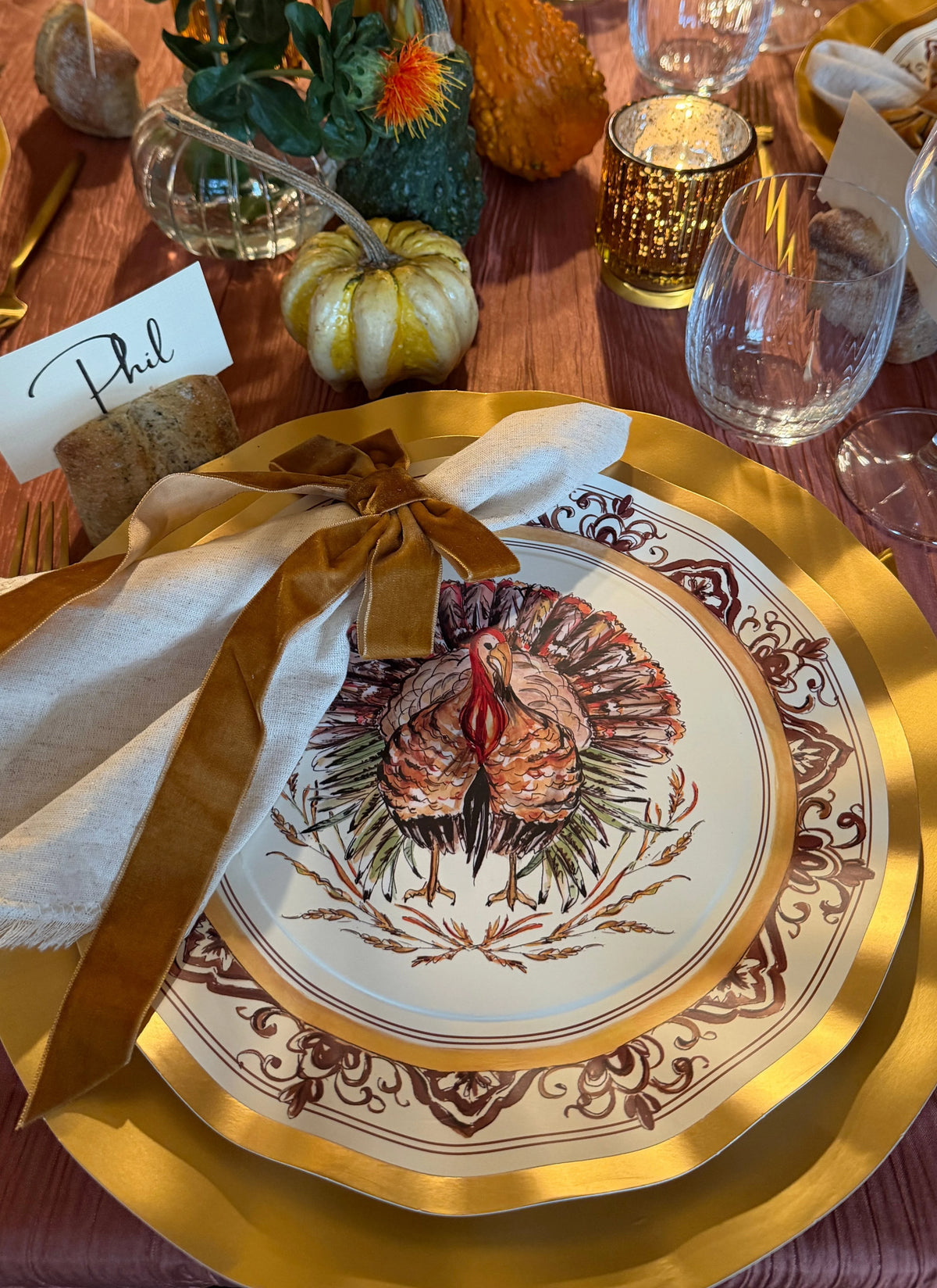 Paper Plates Heavy-Duty Harvest Design Gold Accents