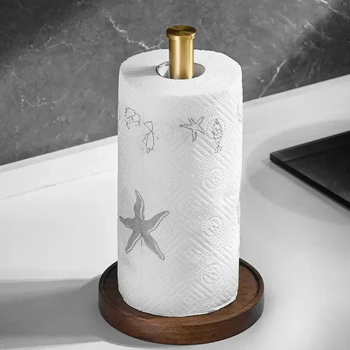 Paper Towel Holder Solid Walnut Stainless Steel Base Minimalist Design