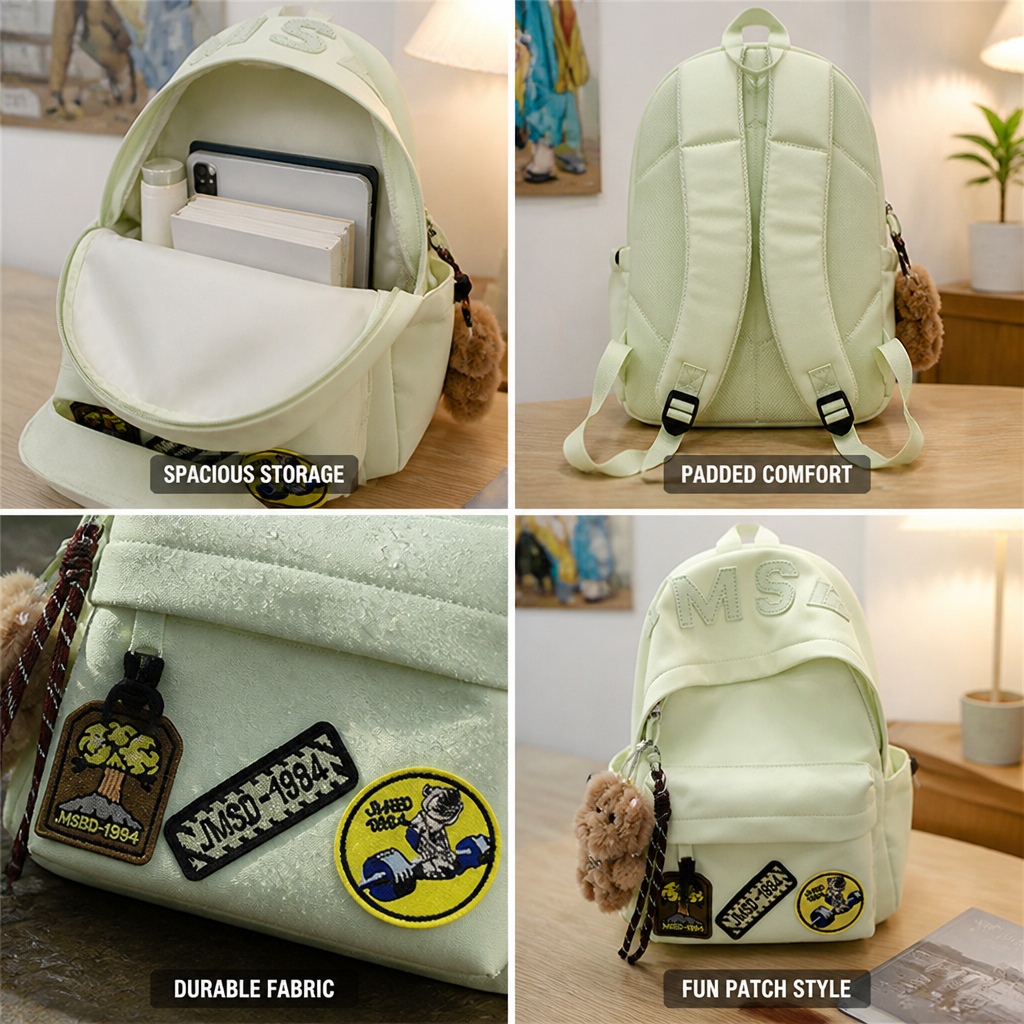 Patchwork Spacious Kids School Backpack (Adjustable Padded Straps)