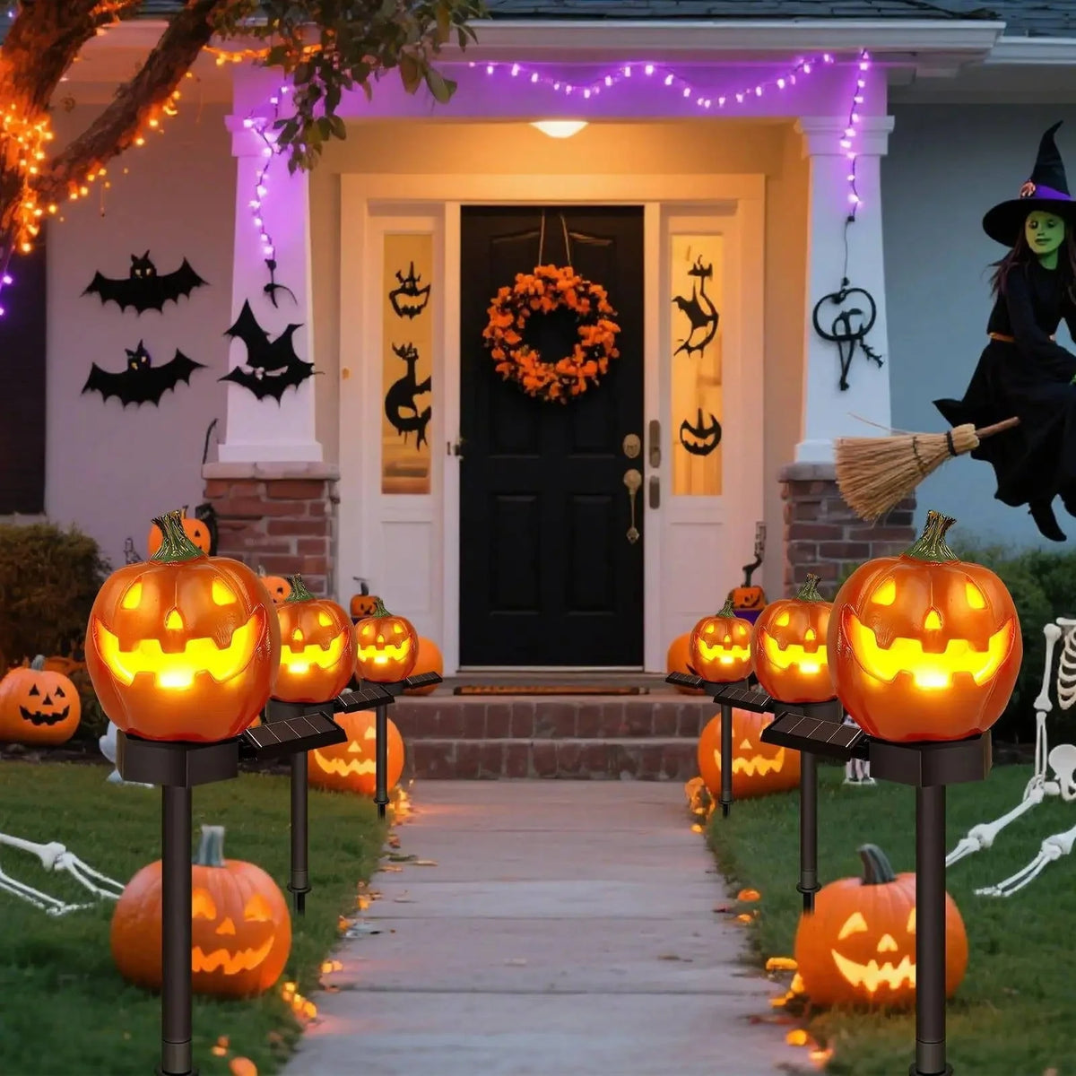 Pathway Lights Pumpkin Solar Automatic Dusk Sensor Waterproof Resin