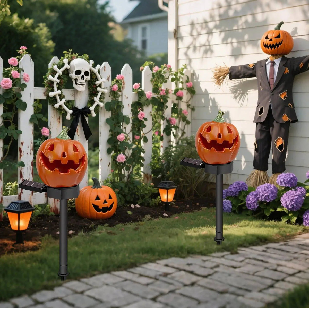 Pathway Lights Pumpkin Solar Automatic Dusk Sensor Waterproof Resin