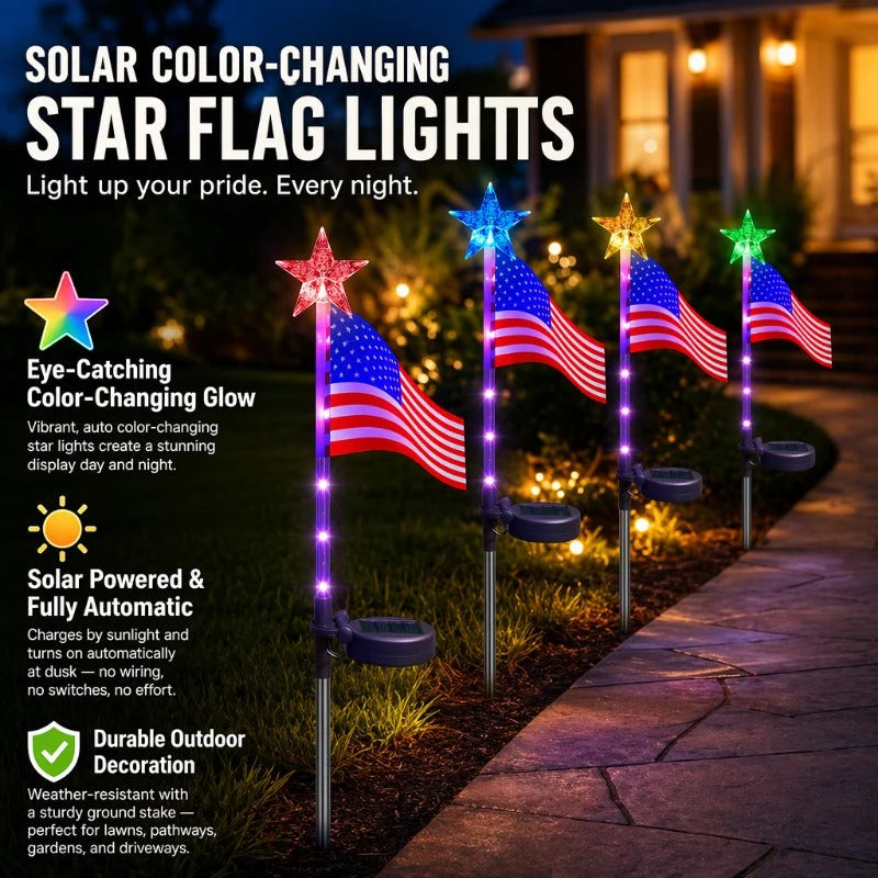 Pathway Lights Solar-Powered American Flag 8 Modes