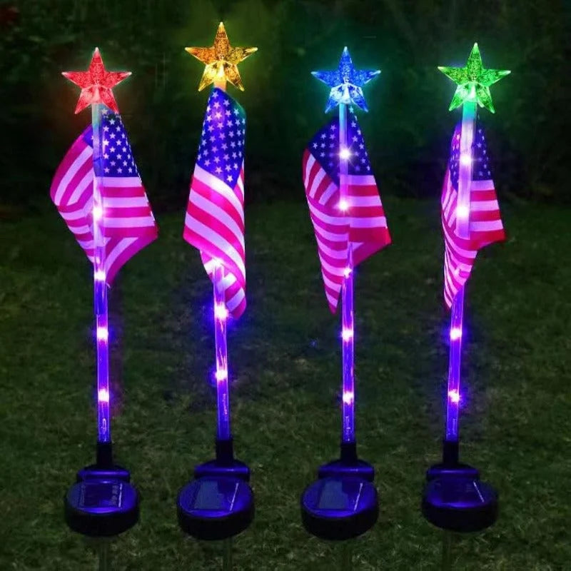 Pathway Lights Solar-Powered American Flag 8 Modes