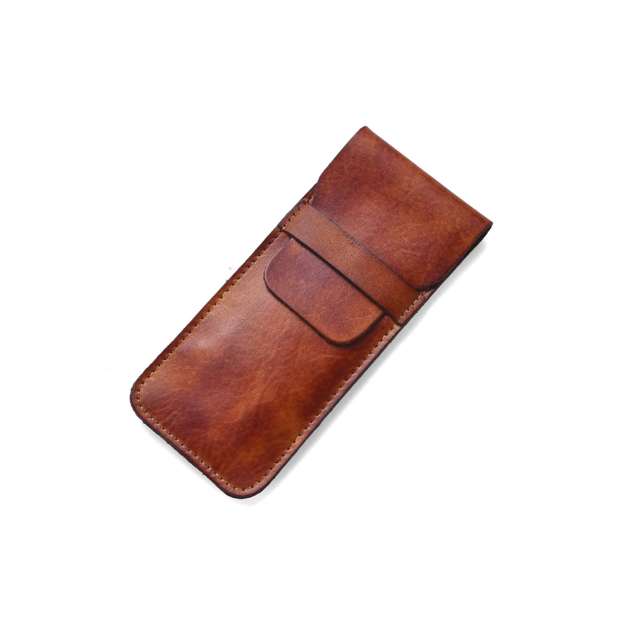 Pen Case Genuine Leather Snap-Button Closure Holds Multiple Pens